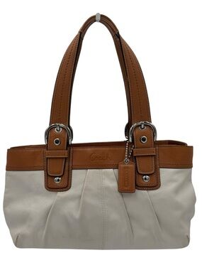 Coach Soho Large Pleated Leather Tote Bag F13732 Ivory Camel